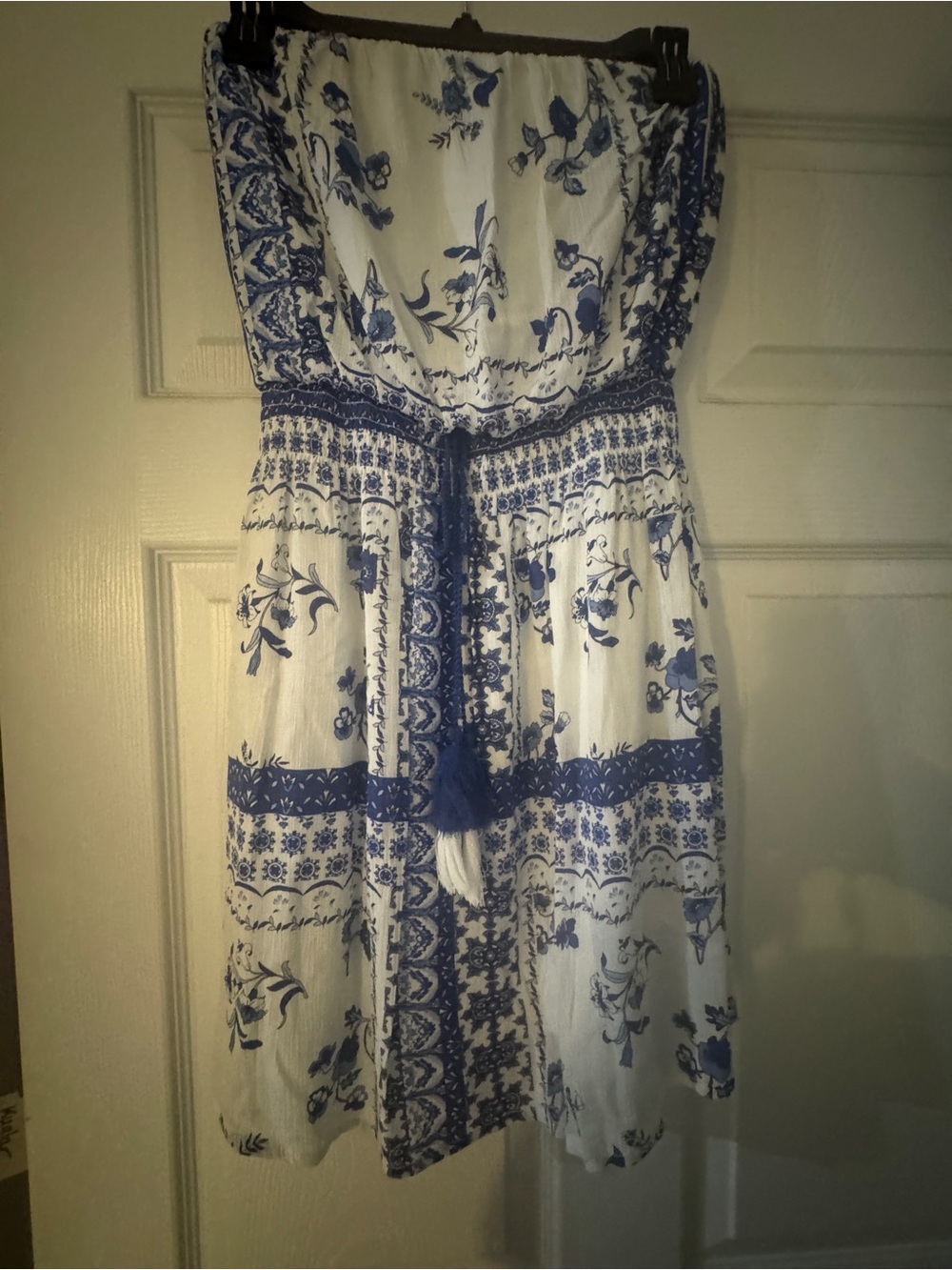 Blue and White Strapless Floral Dress XS NWT